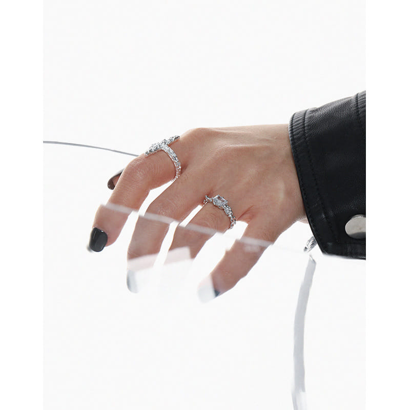 Geometry CZ Rectangle 925 Sterling Silver Adjustable Rings