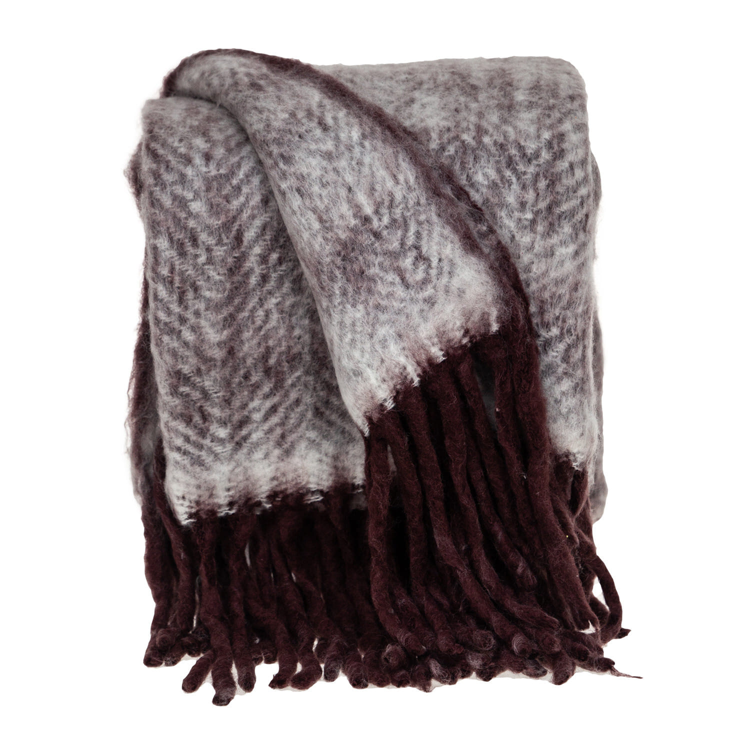 52" X 67" Dark Purple Woven Wool Blend Chevron Throw Blanket with Fringe
