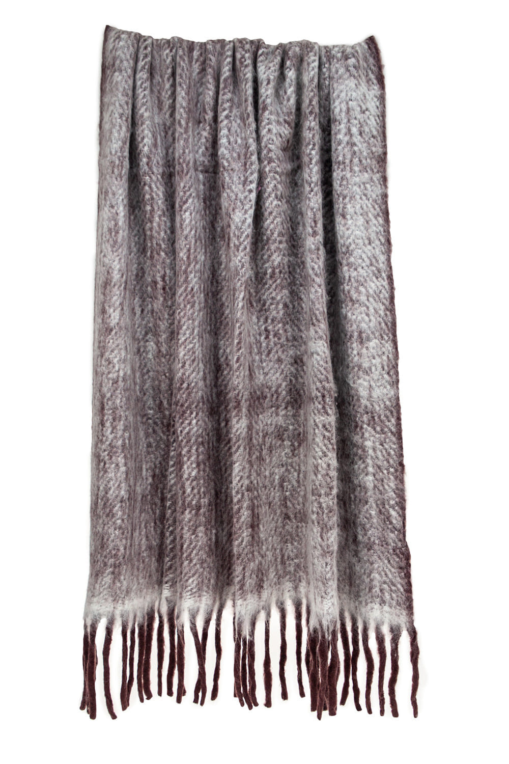52" X 67" Dark Purple Woven Wool Blend Chevron Throw Blanket with Fringe