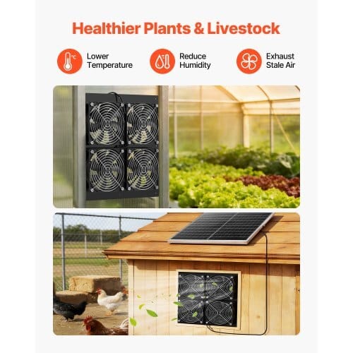 Solar Powered Fan, 25W Solar Panel with 4 Fans, Adjustable Solar Panel Angle, 2668 RPM High-Speed, Flexible Installation, Fast Air Exchange for Greenhouse, Grow Tents, Chicken Coops, Shelters