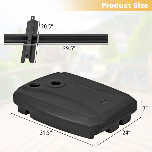Fillable Universal Offset Umbrella Base with Cross Base and Wheels-Black - Color: Black