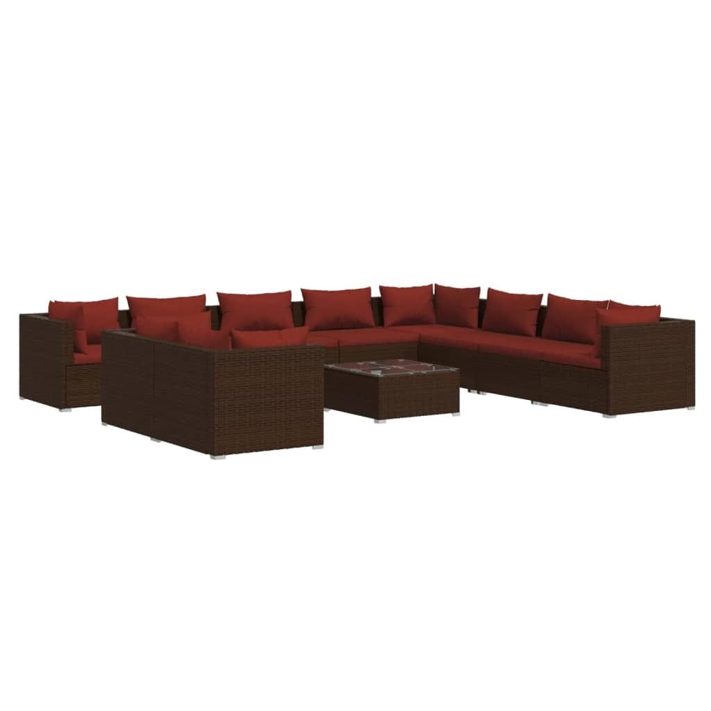 11 Piece Patio Lounge Set with Cushions Brown Poly Rattan