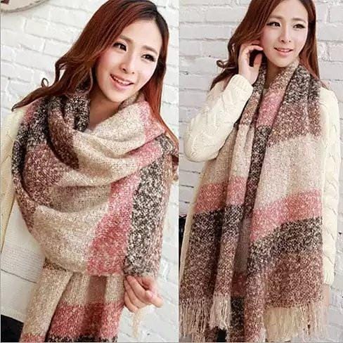 Color: Pink - Rust - Black - Wrap Me Softly Cotton Shawl With Fringe