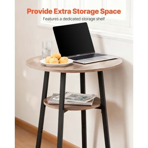 Bar Table, 3PCS 23.5″ Bars Tables Set, Bar Tables and Chair Set with Rounded Corner Design, Round Pub Table with Two Stools for Office Desk, Breakfast Corner, Mini Bars, Light Gray, Black