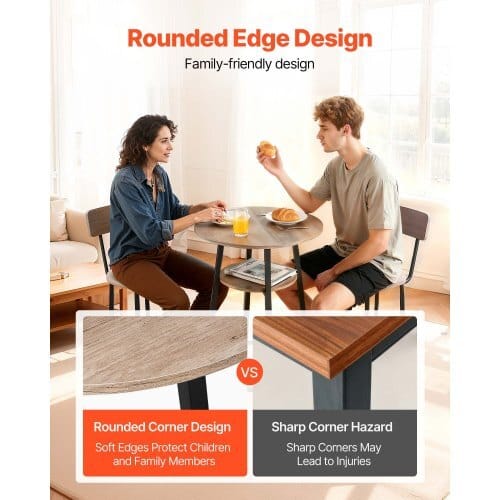 Bar Table, 3PCS 23.5″ Bars Tables Set, Bar Tables and Chair Set with Rounded Corner Design, Round Pub Table with Two Stools for Office Desk, Breakfast Corner, Mini Bars, Light Gray, Black