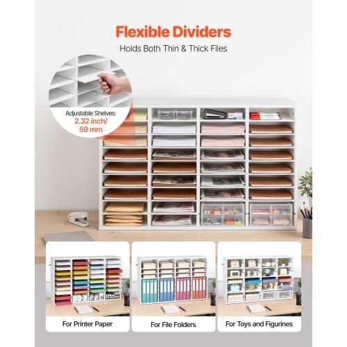 Literature Organizer, 36 Compartments Office Mailbox with Detachable Shelves, Wooden Mailbox Sorter with Particle Board, Countertop Office Home Storage Organizer for File, Document, Paper, White