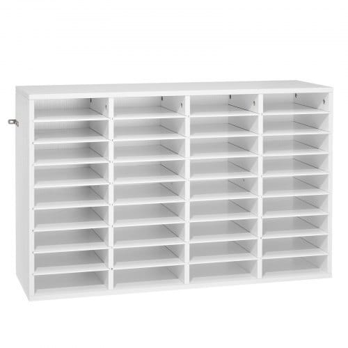 Literature Organizer, 36 Compartments Office Mailbox with Detachable Shelves, Wooden Mailbox Sorter with Particle Board, Countertop Office Home Storage Organizer for File, Document, Paper, White