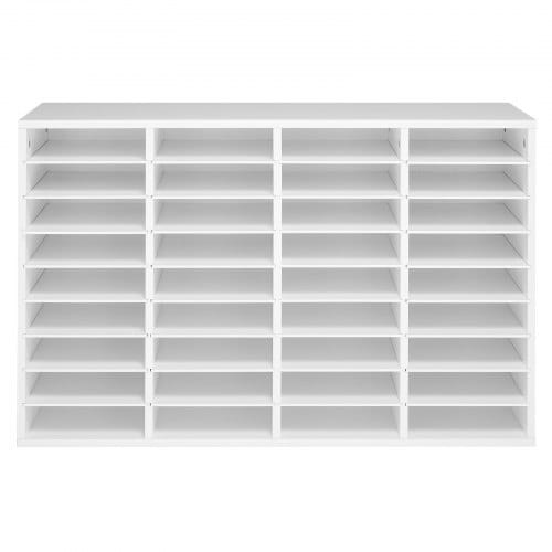Literature Organizer, 36 Compartments Office Mailbox with Detachable Shelves, Wooden Mailbox Sorter with Particle Board, Countertop Office Home Storage Organizer for File, Document, Paper, White