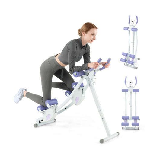 Ab Machine with LCD Monitor and 4 Adjustable Heights-Purple - Color: Purple