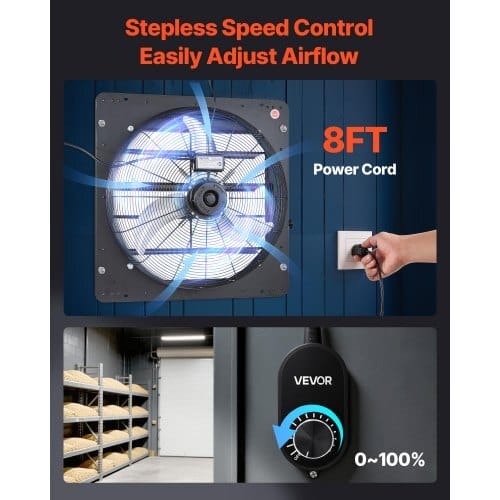24 inch Shutter Exhaust Fan, Wall Mounted Attic Vent Fan with Variable Speed Controller, 4800 CFM, AC Motor, Heavy-duty Steel, Low Noise for Shed, Garage, Greenhouse Ventilation Cooling, Black