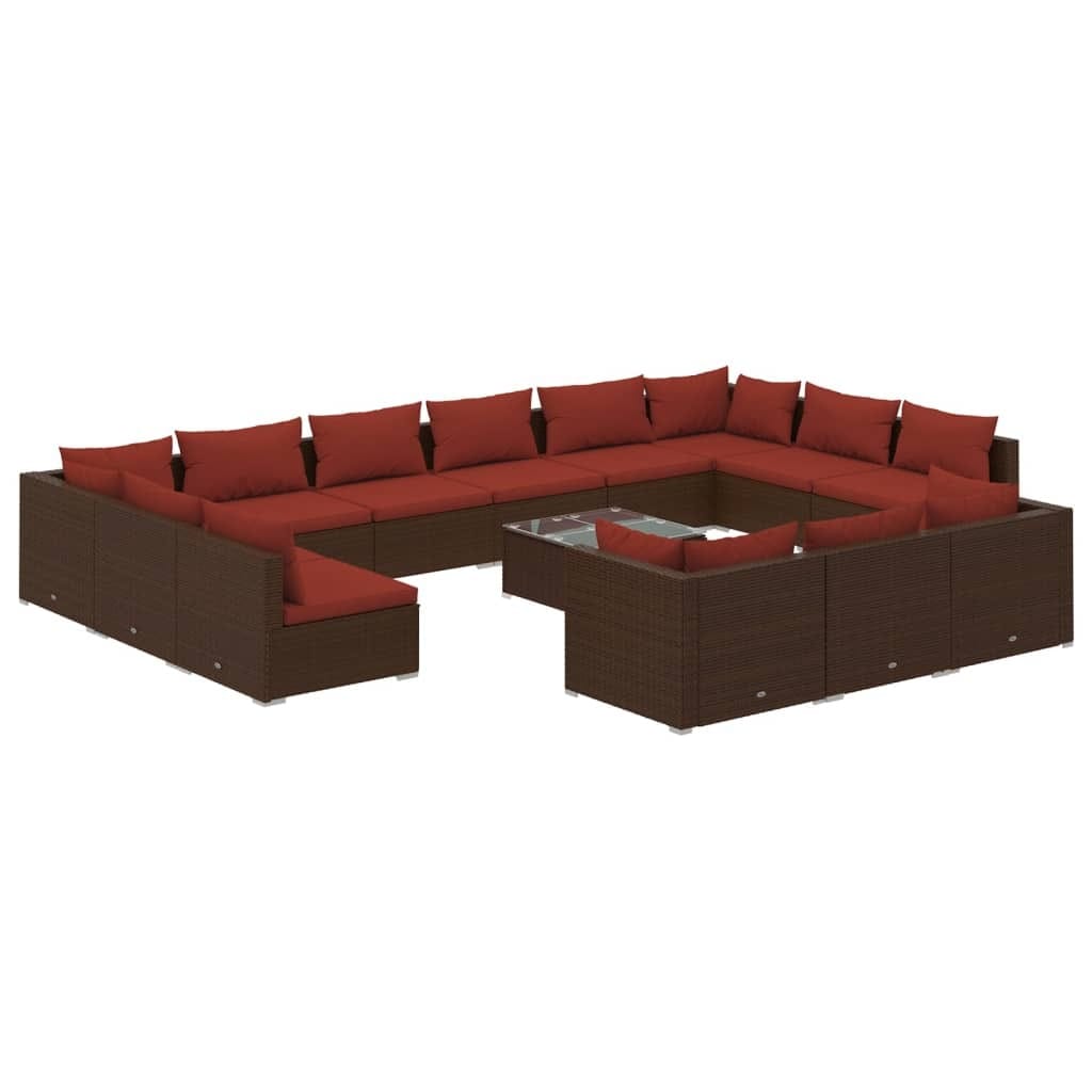 14 Piece Patio Lounge Set with Cushions Brown Poly Rattan
