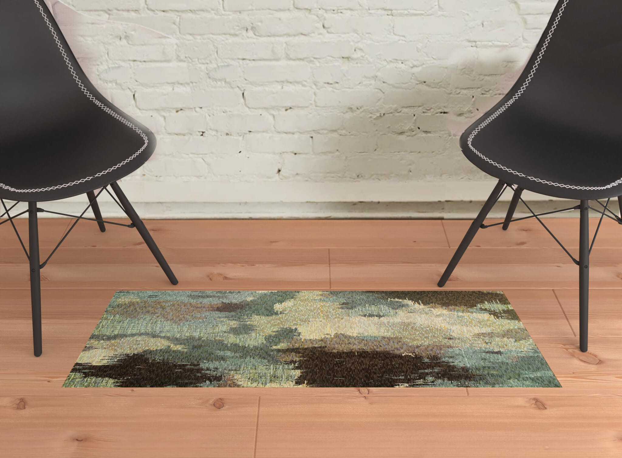 2' X 3' Blue and Ivory Abstract Power Loom Area Rug