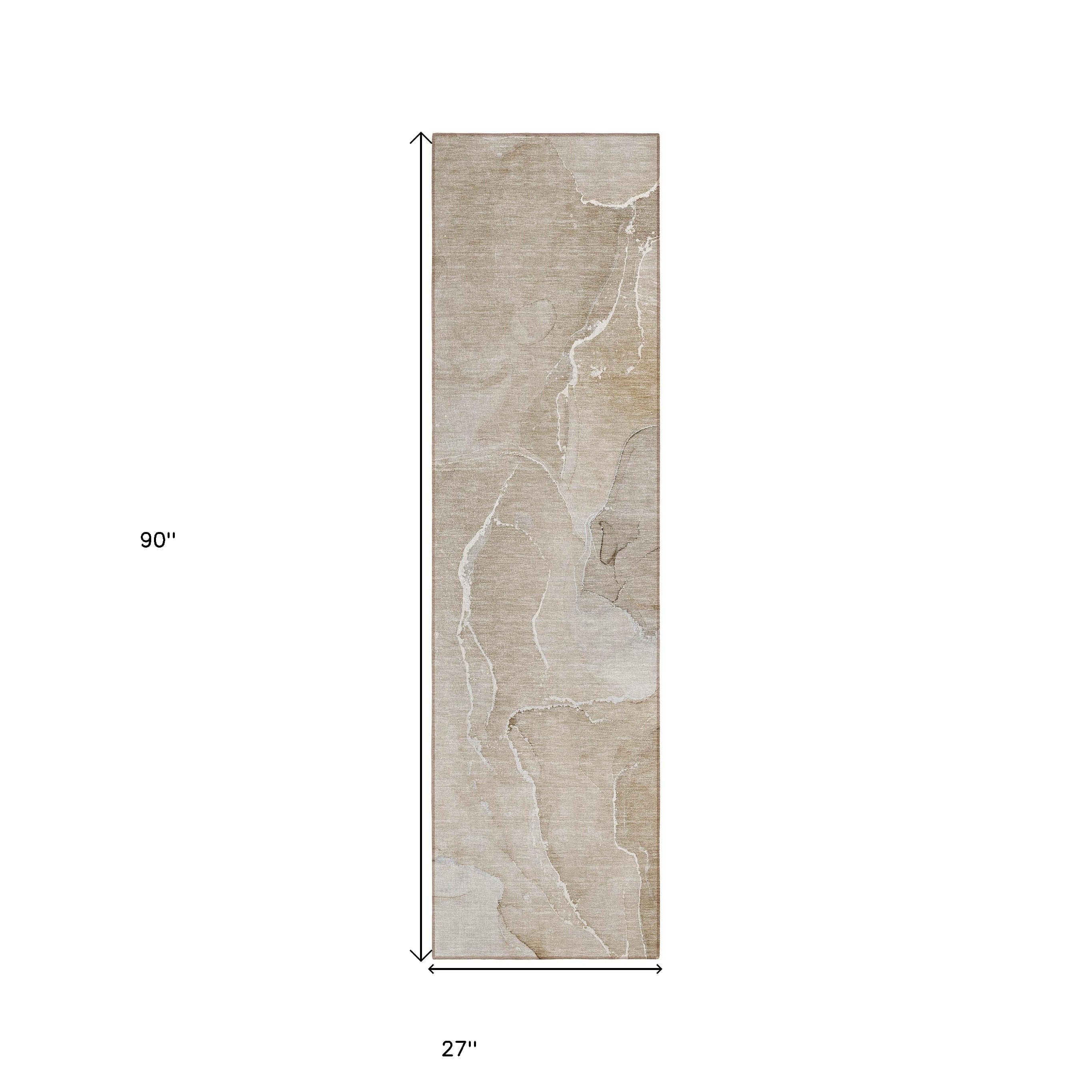 8' Runner Beige Abstract Washable Non Skid Indoor Outdoor Runner Rug