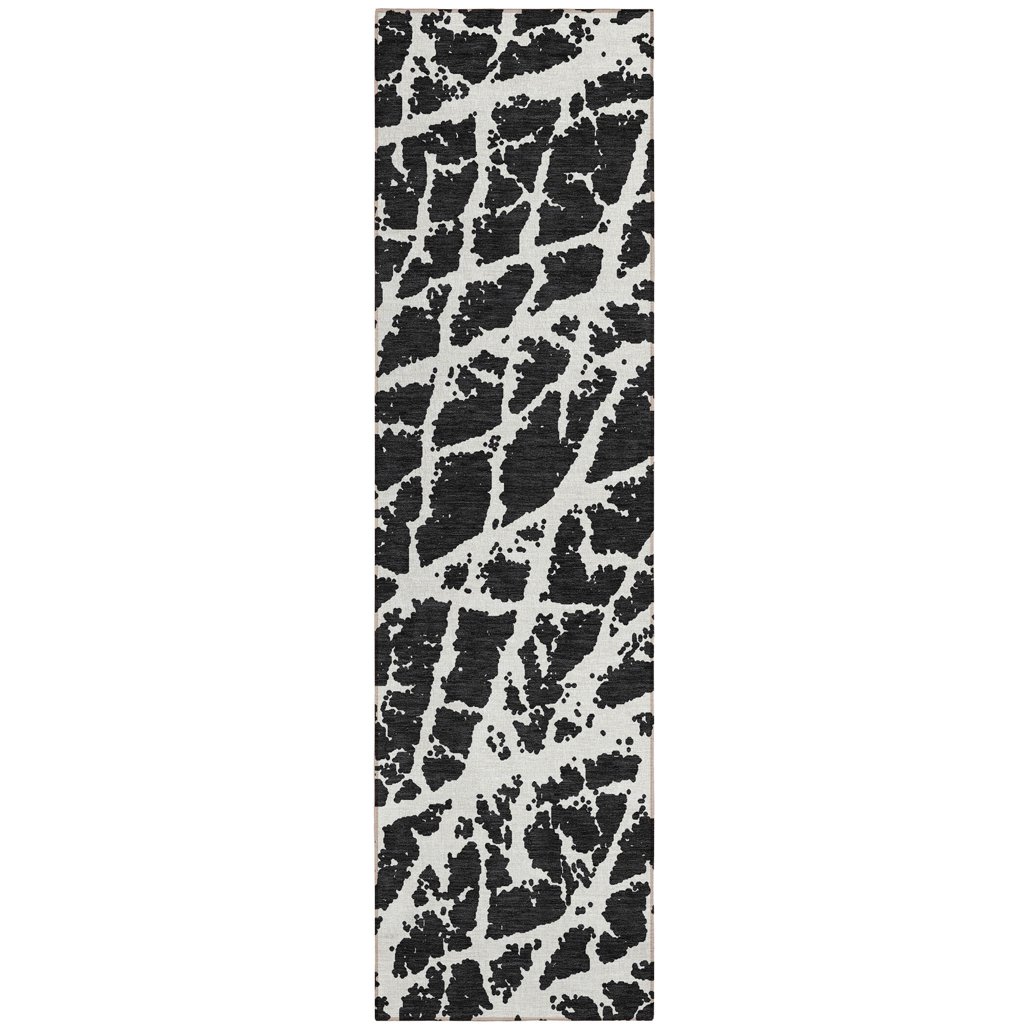 8' Runner Black and White Abstract Washable Non Skid Indoor Outdoor Runner Rug