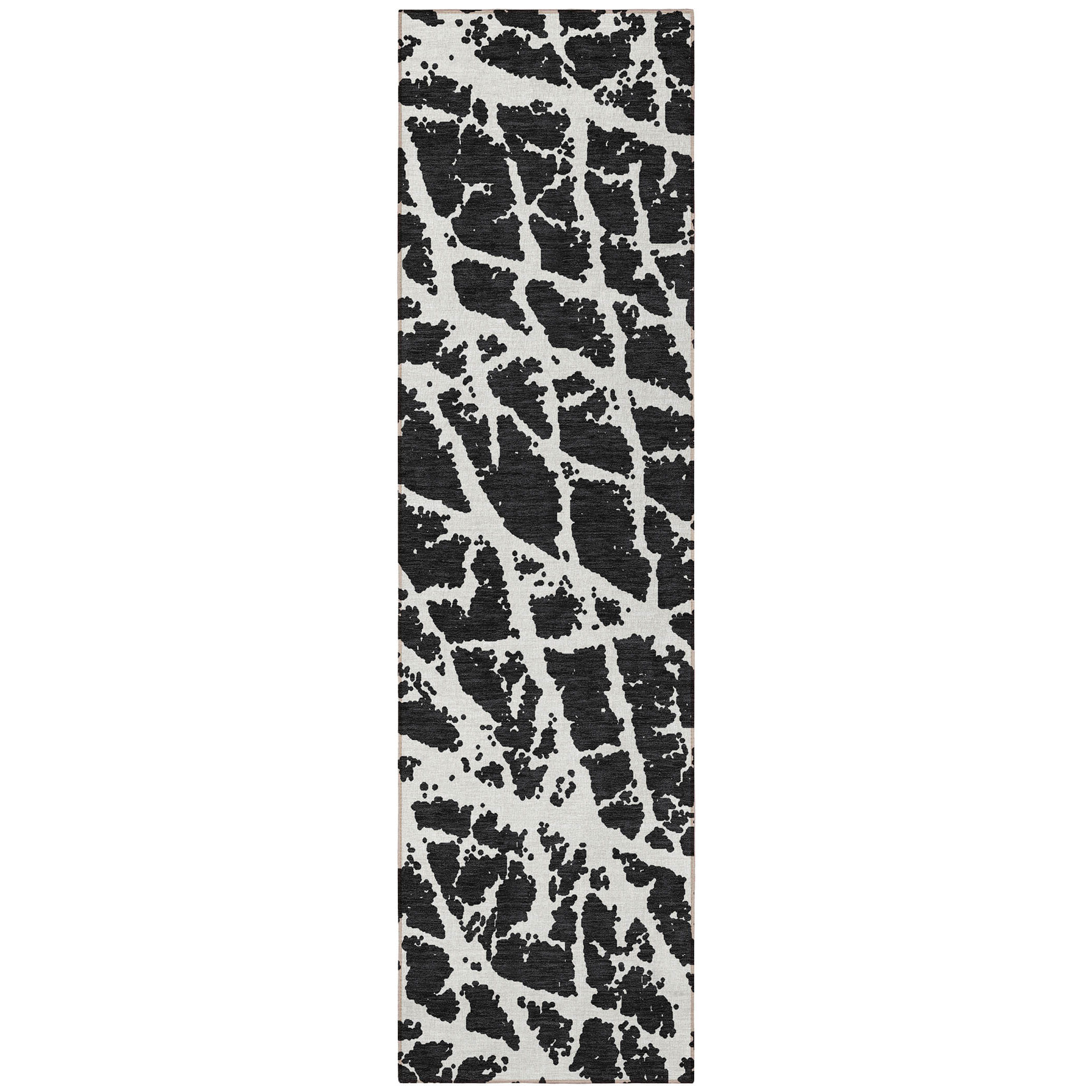 8' Runner Black and White Abstract Washable Non Skid Indoor Outdoor Runner Rug
