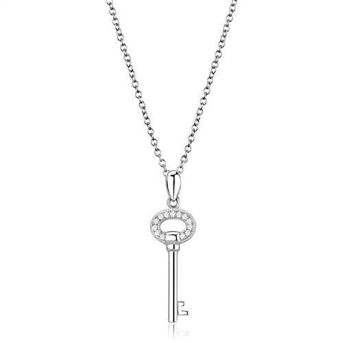 3W1379 - Rhodium 925 Sterling Silver Chain Pendant with AAA Grade CZ in Clear