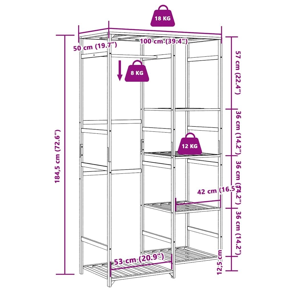 Clothes Rack with Shelves 39.4"x19.7"x72.6" Bamboo