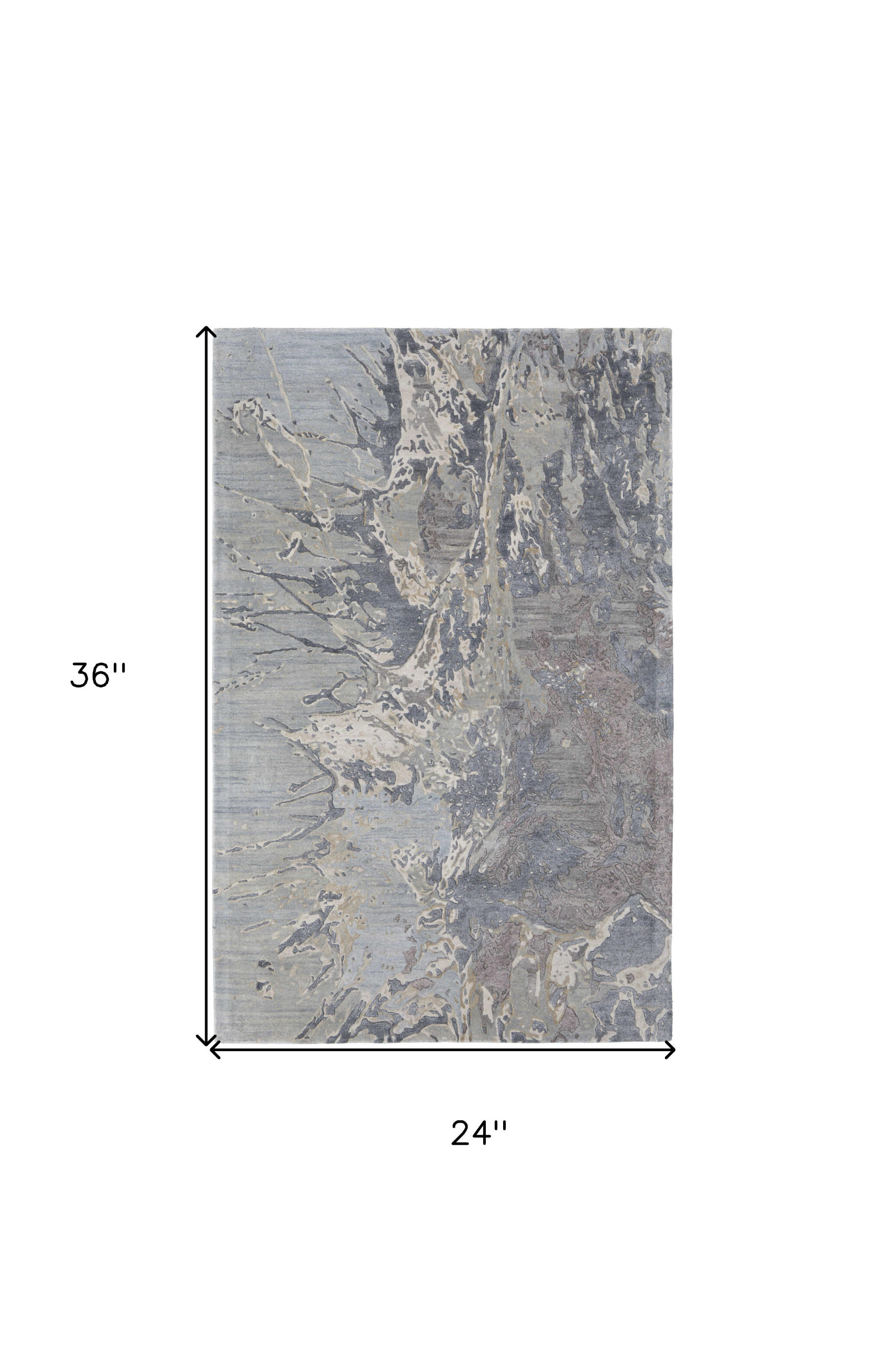 2' X 3' Ivory Taupe and Green Abstract Hand Tufted Worn Faded Area Rug