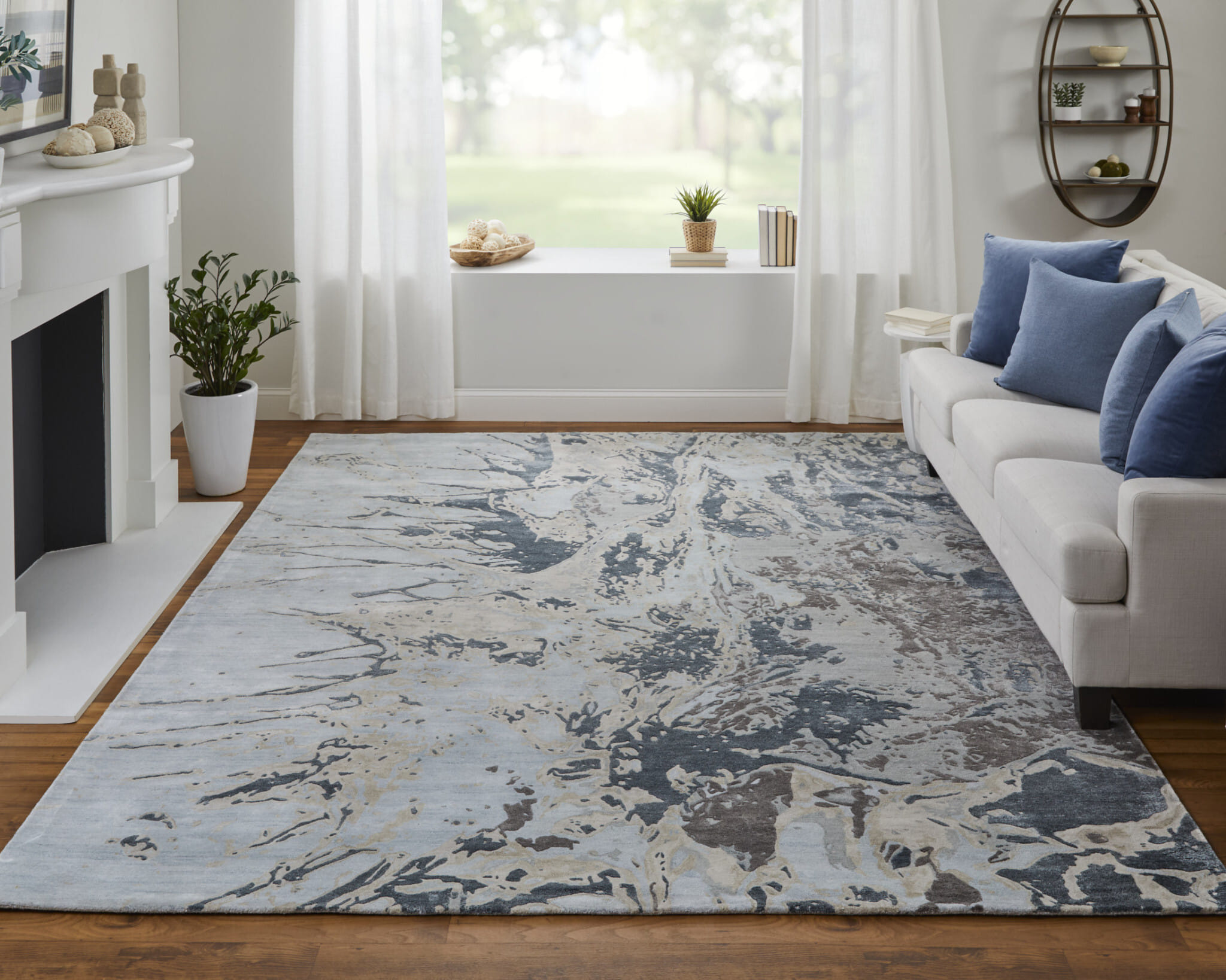 2' X 3' Ivory Taupe and Green Abstract Hand Tufted Worn Faded Area Rug