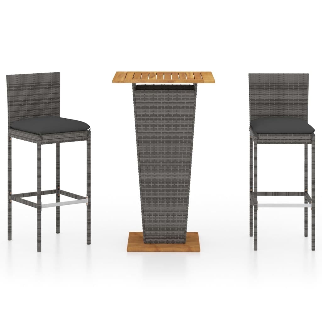 3 Piece Patio Bar Set with Cushions Poly Rattan Gray