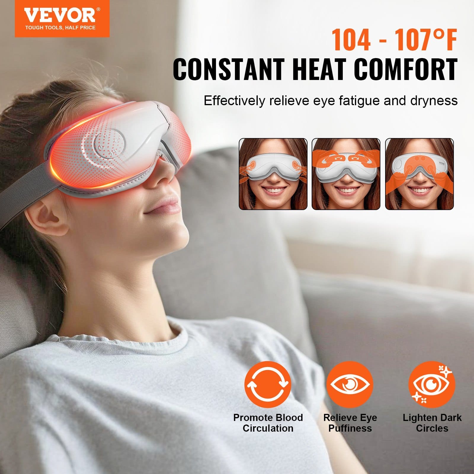 Eye Massager with Heat & Remote, Heated Eye Massage Mask with 5 Modes and Bluetooth Music, 180?° Foldable Eye Care Massager for Eye Strain, Dry Eyes, Dark Circles, Ideal Gift for Mom/Dad, Black