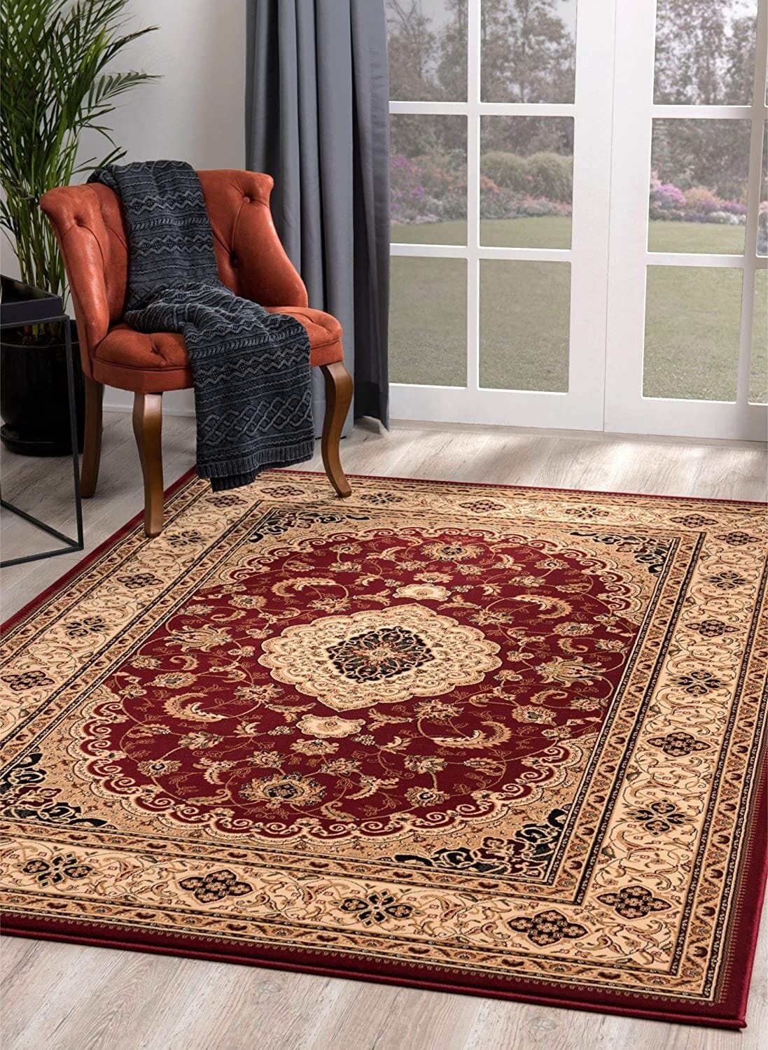 4' X 6' Red and Beige Floral Medallion Power Loom Area Rug