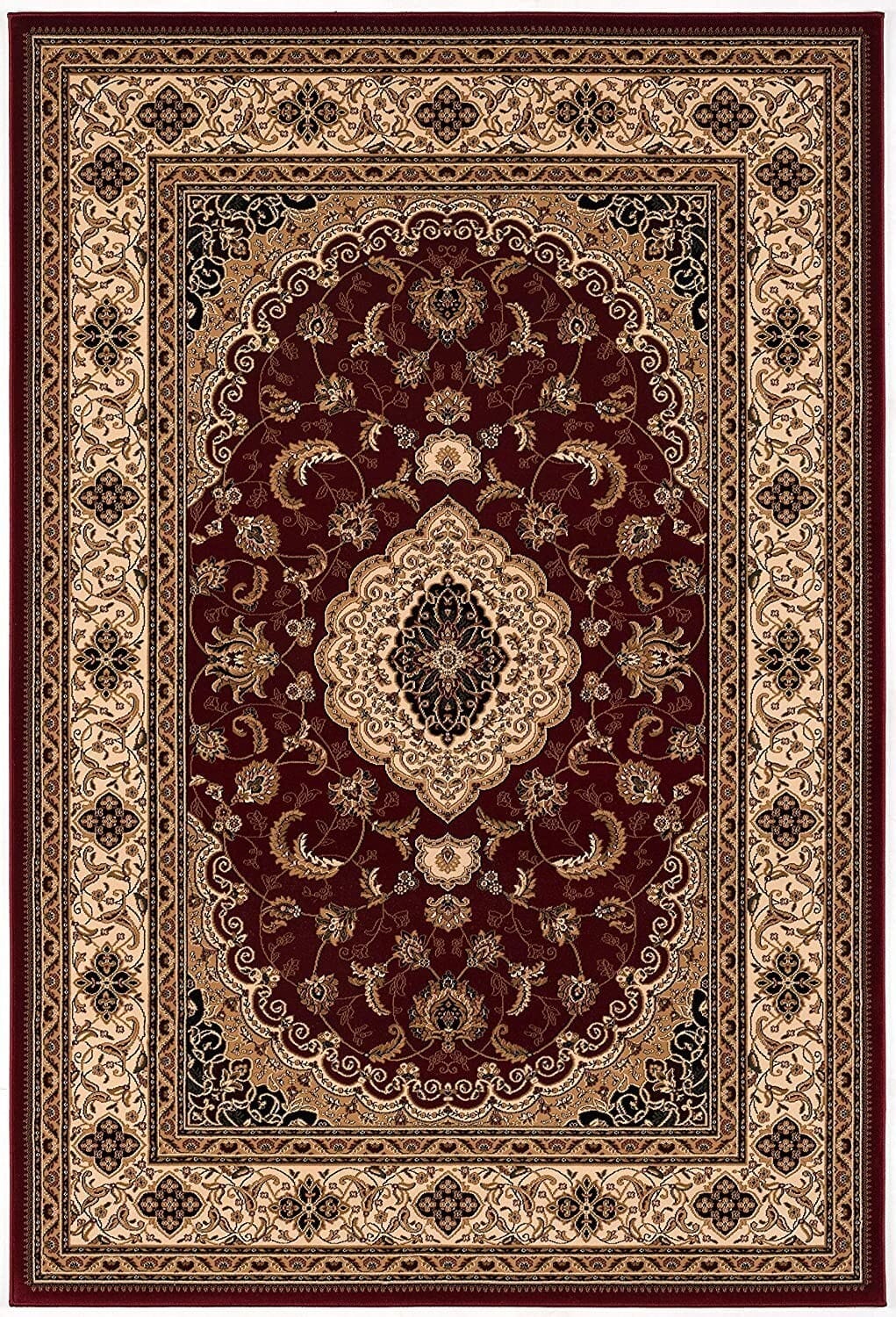4' X 6' Red and Beige Floral Medallion Power Loom Area Rug