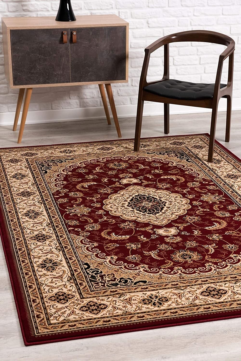 4' X 6' Red and Beige Floral Medallion Power Loom Area Rug