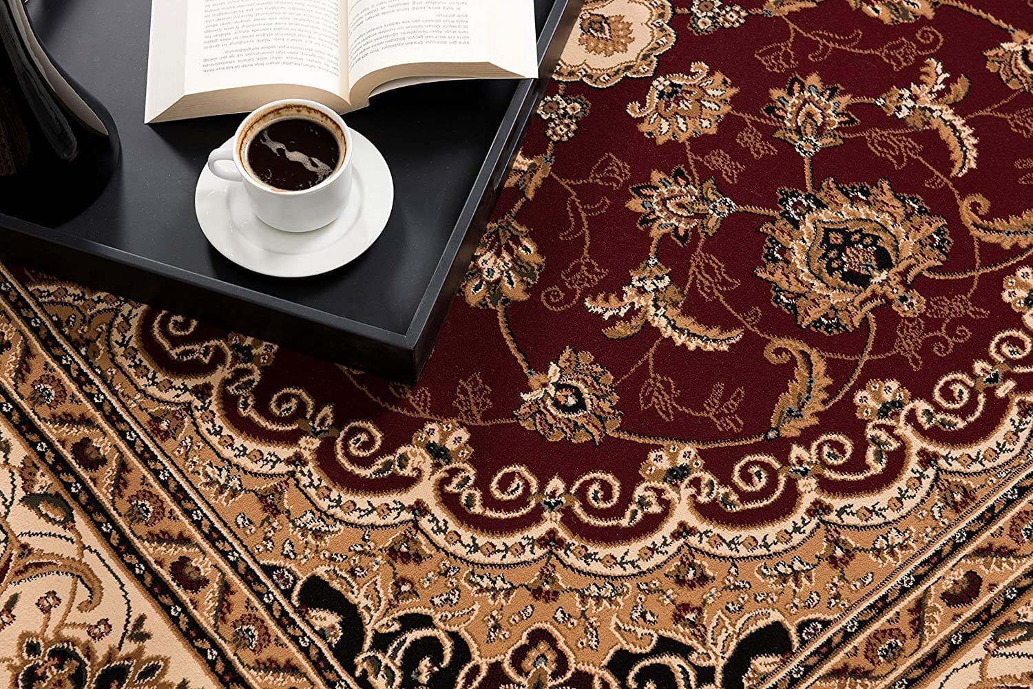 4' X 6' Red and Beige Floral Medallion Power Loom Area Rug