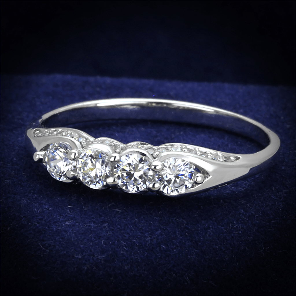 TS198 - Rhodium 925 Sterling Silver Ring with AAA Grade CZ in Clear