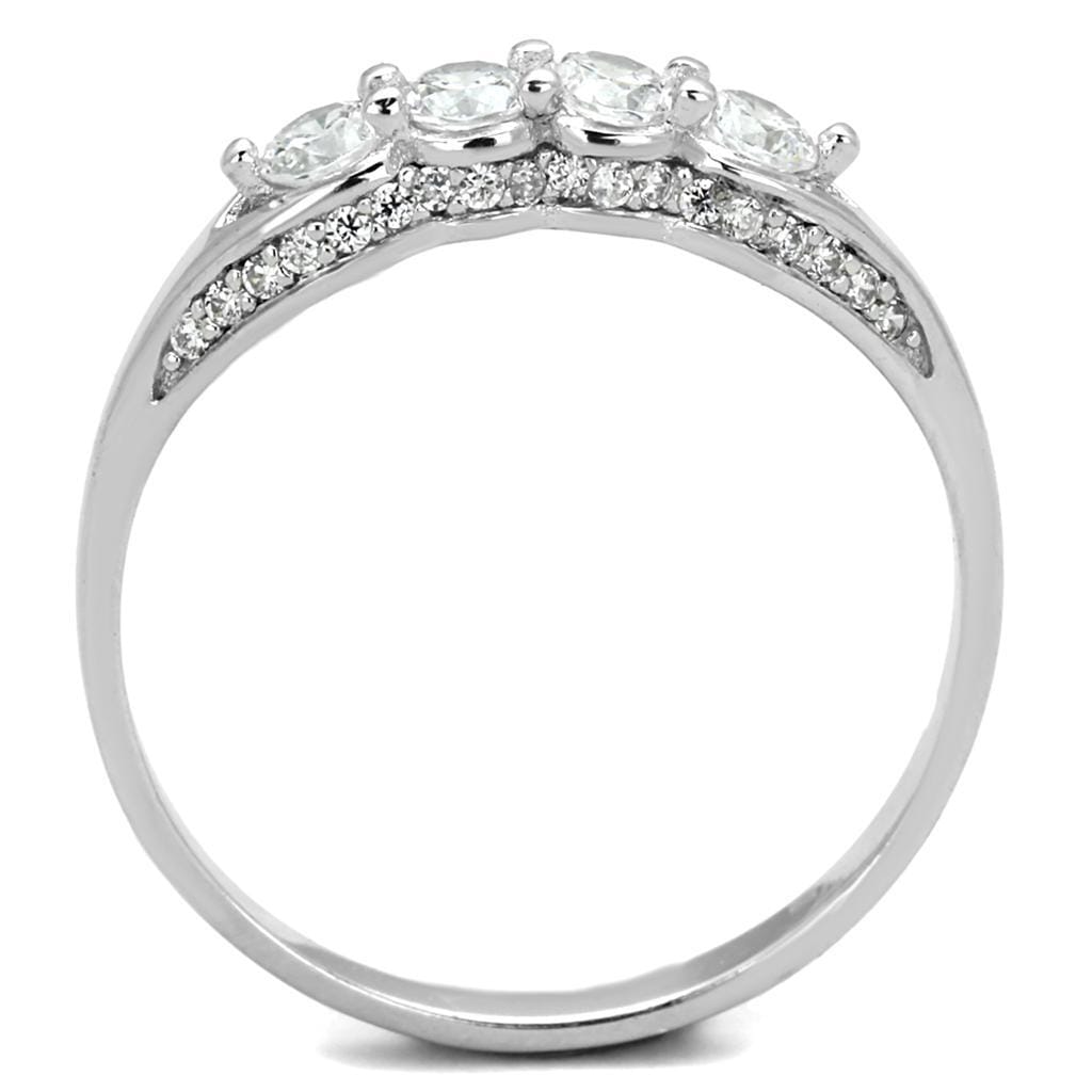 TS198 - Rhodium 925 Sterling Silver Ring with AAA Grade CZ in Clear