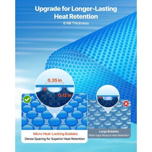 Solar Pool Cover, 24 ft Round Pool Bubble Cover, 8 Mil Pools Solar Blanket with Bubble & PE Material, Daytime Heat Absorption, Nighttime Heat Retention, Heat Retaining Solars Covers, Blue