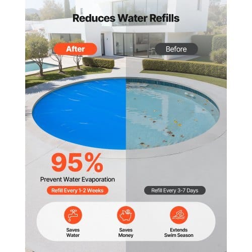 Solar Pool Cover, 24 ft Round Pool Bubble Cover, 8 Mil Pools Solar Blanket with Bubble & PE Material, Daytime Heat Absorption, Nighttime Heat Retention, Heat Retaining Solars Covers, Blue