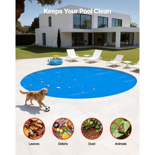 Solar Pool Cover, 24 ft Round Pool Bubble Cover, 8 Mil Pools Solar Blanket with Bubble & PE Material, Daytime Heat Absorption, Nighttime Heat Retention, Heat Retaining Solars Covers, Blue