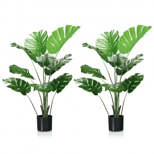 2 Pack Artificial Monstera Deliciosa Tree with 10 Leaves of Different Sizes - Color: Green