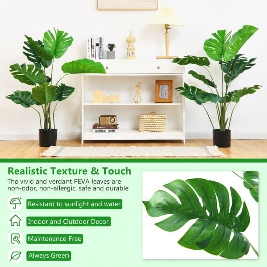 2 Pack Artificial Monstera Deliciosa Tree with 10 Leaves of Different Sizes - Color: Green