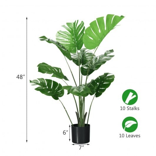 2 Pack Artificial Monstera Deliciosa Tree with 10 Leaves of Different Sizes - Color: Green