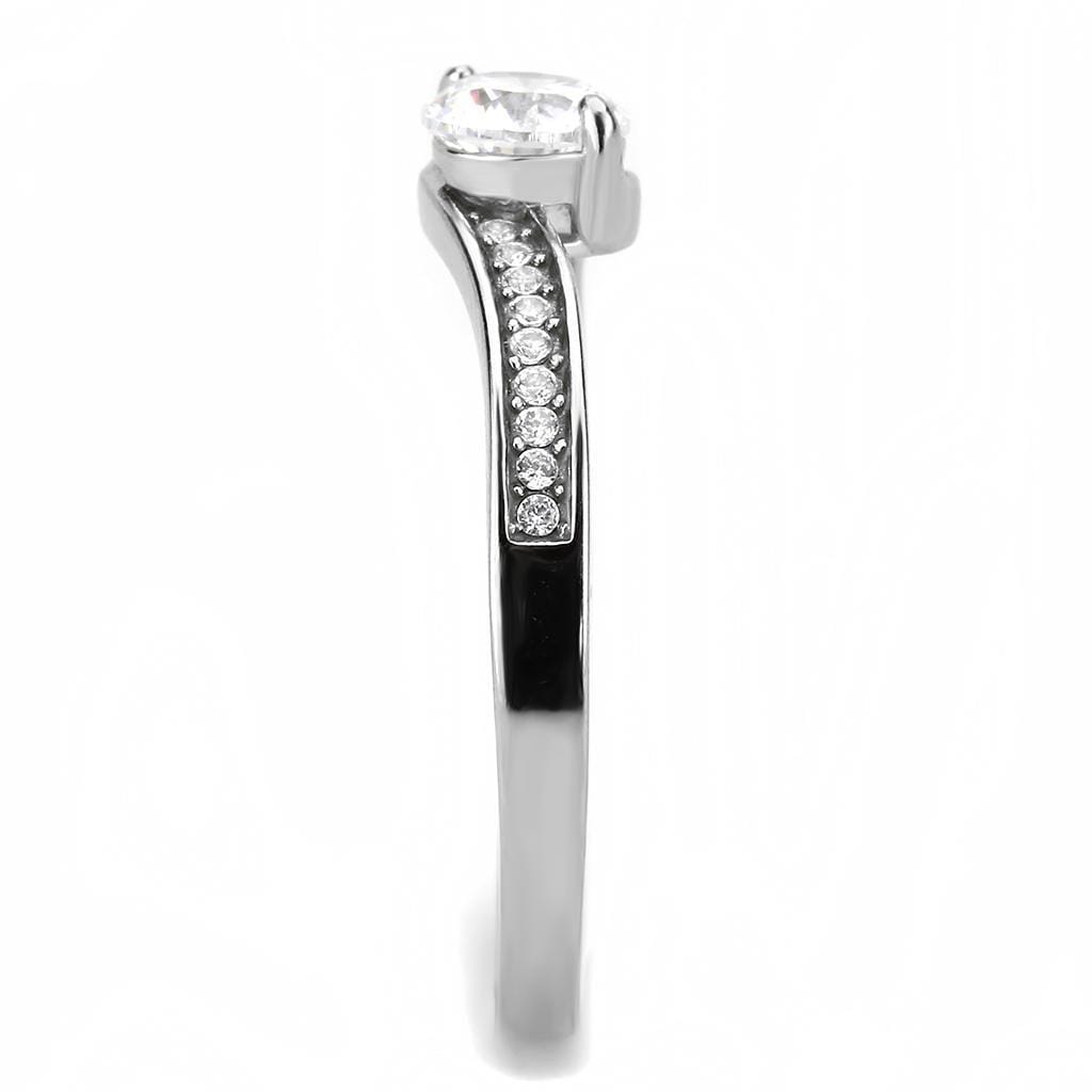 DA233 - High polished (no plating) Stainless Steel Ring with AAA Grade CZ in Clear