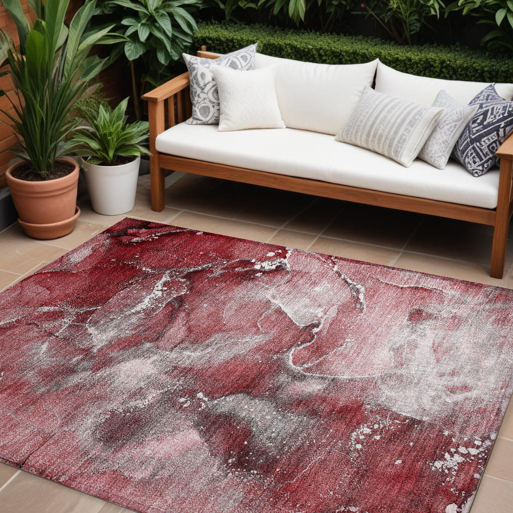 10' X 14' Merlot Abstract Washable Non Skid Indoor Outdoor Area Rug
