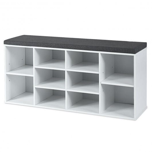 10-Cube Organizer Shoe Storage Bench with Cushion for Entryway-White - Color: White