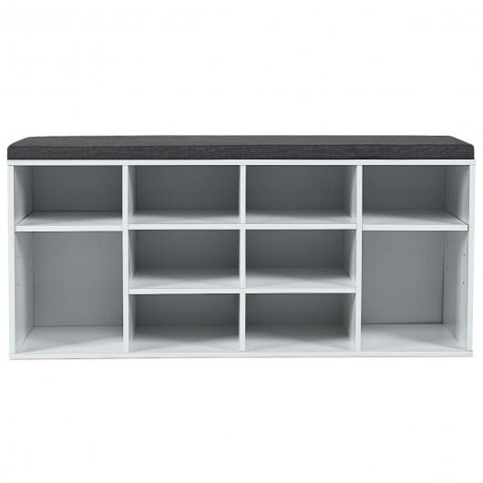 10-Cube Organizer Shoe Storage Bench with Cushion for Entryway-White - Color: White