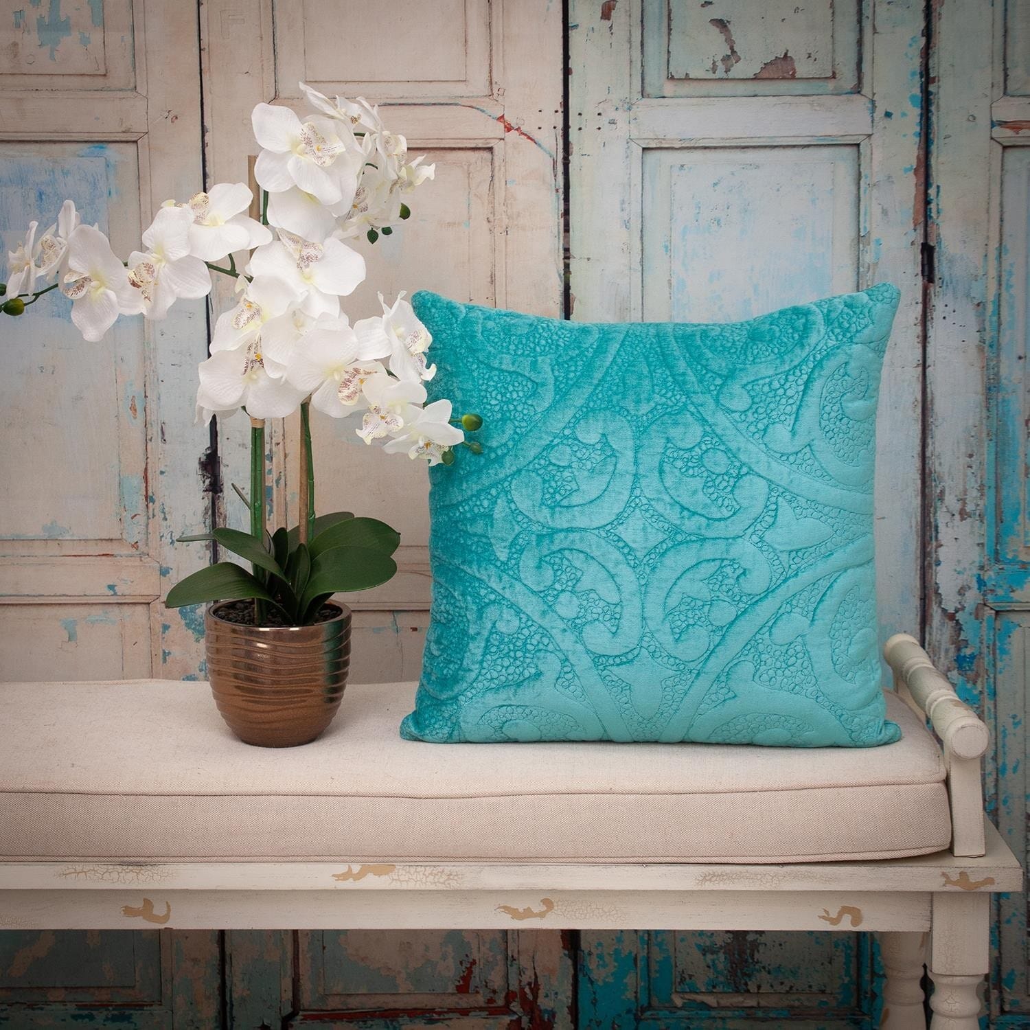 20" Aqua Cotton Blend Throw Pillow