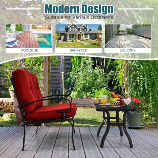 2 Pieces Patio Loveseat Bench Table Furniture Set with Cushioned Chair-Red - Color: Red