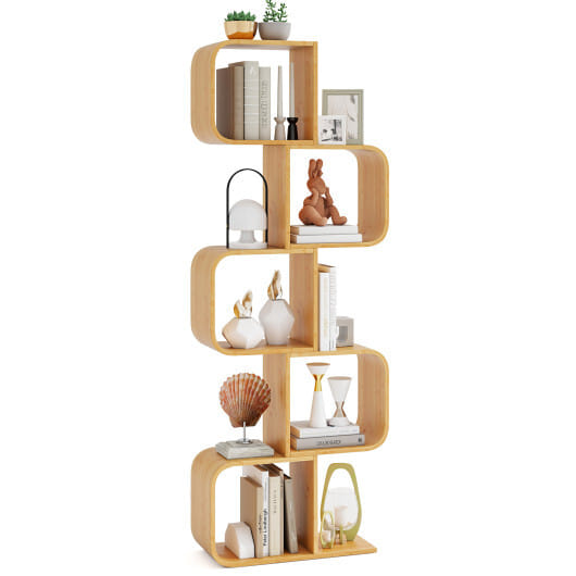 5-Tier S-Shaped Bookcase with 5 Open Cubes for Living Room-Natural - Color: Natural