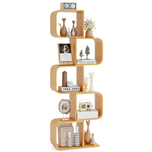 5-Tier S-Shaped Bookcase with 5 Open Cubes for Living Room-Natural - Color: Natural
