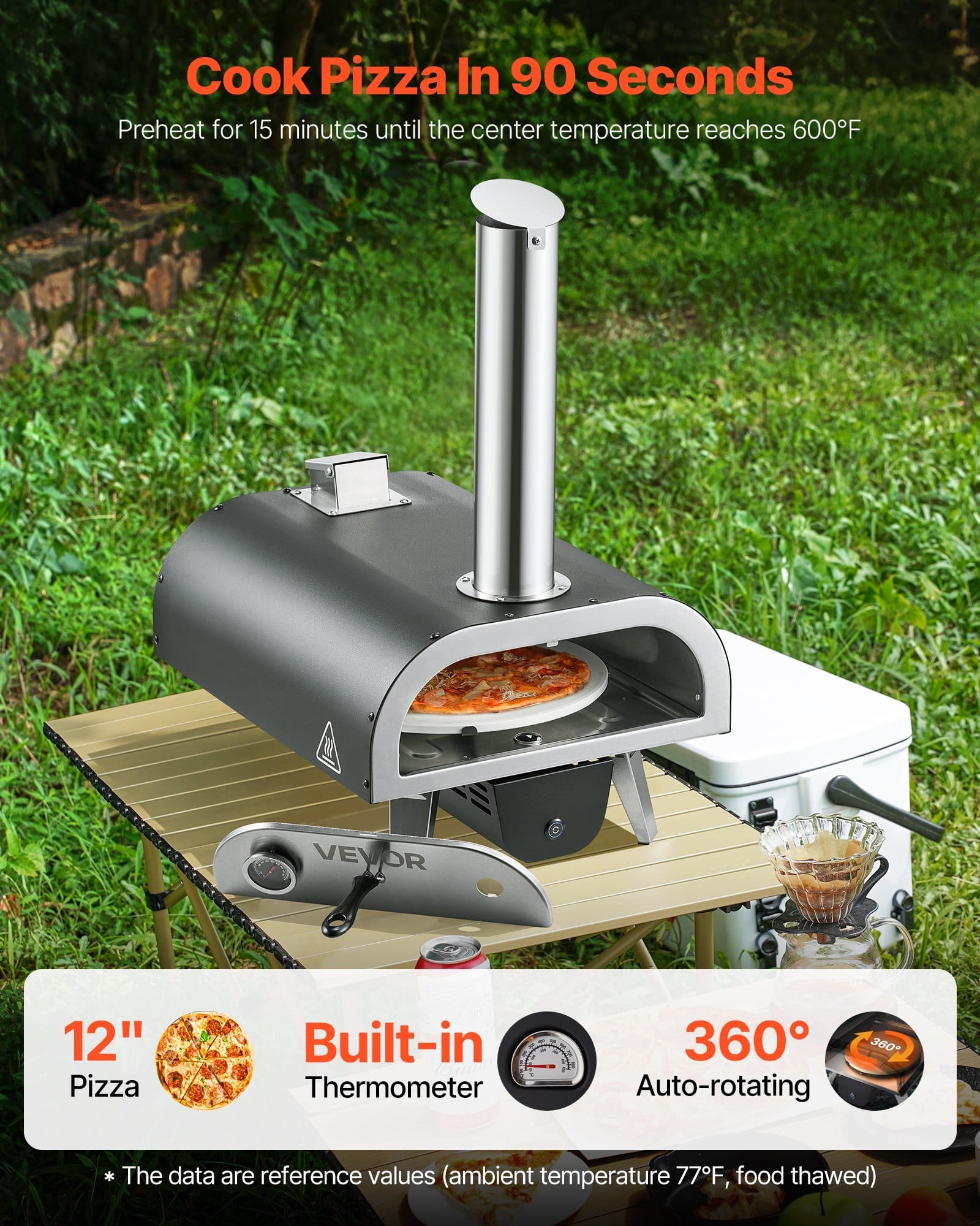 Outdoor Pizza Oven, 12 in Wood Fired Pizza Ovens, Pellet Pizza-Stove with Thermometer & Electric Rotation, Portable Pizza-Maker for Outside Backyard Patio Camping, Pizza-Stone, Carry Bag, Shovel