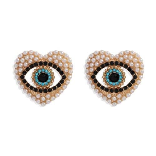 Creative Eye in the Heart Design High Fashion Women Costume Earrings - Pearl