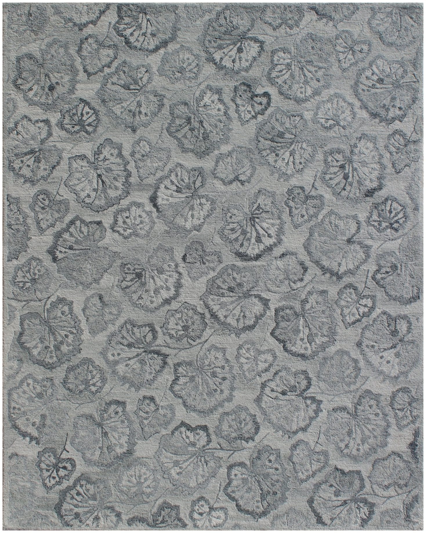 9' X 12' Silver Floral Hand Tufted Non Skid Area Rug