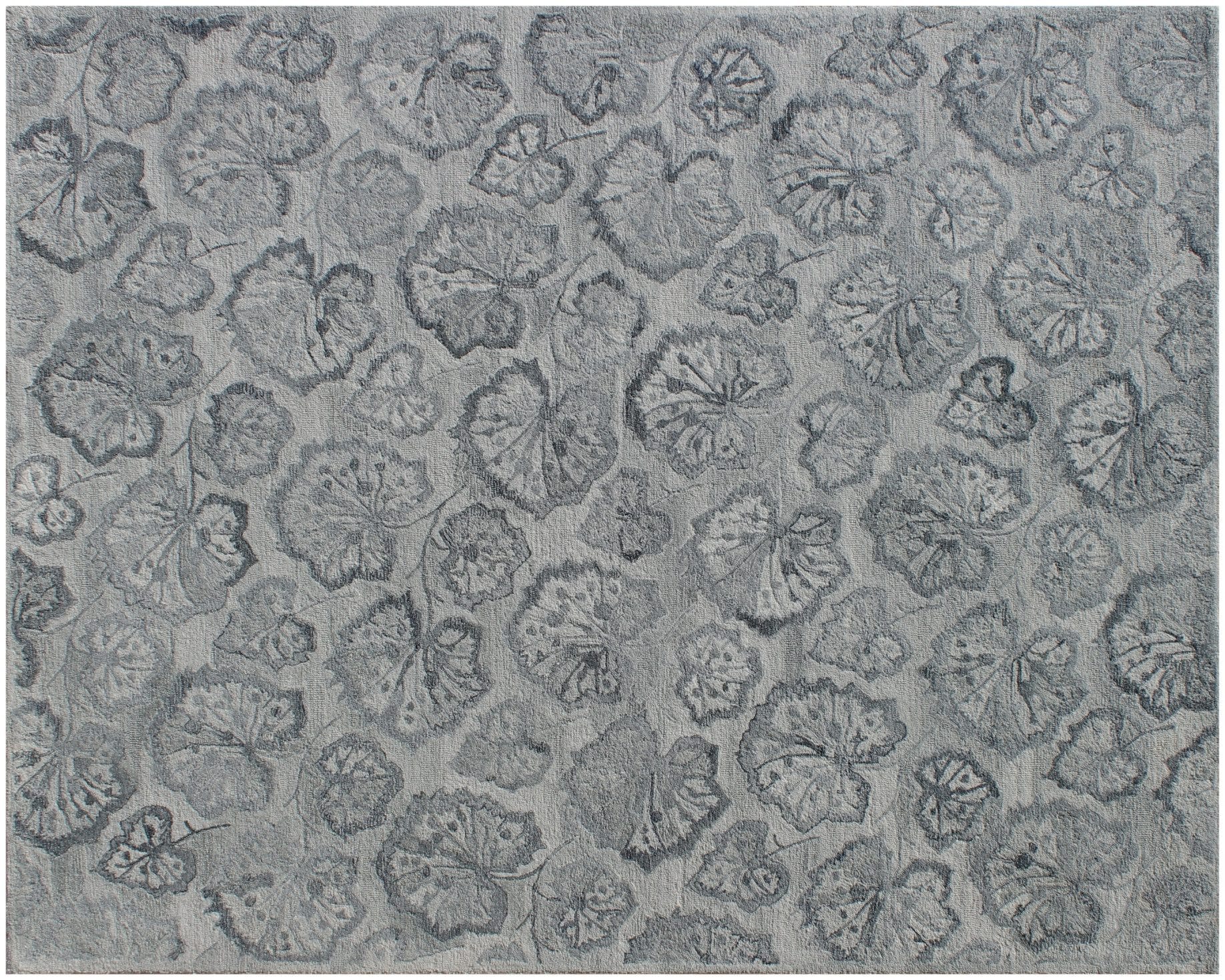 9' X 12' Silver Floral Hand Tufted Non Skid Area Rug