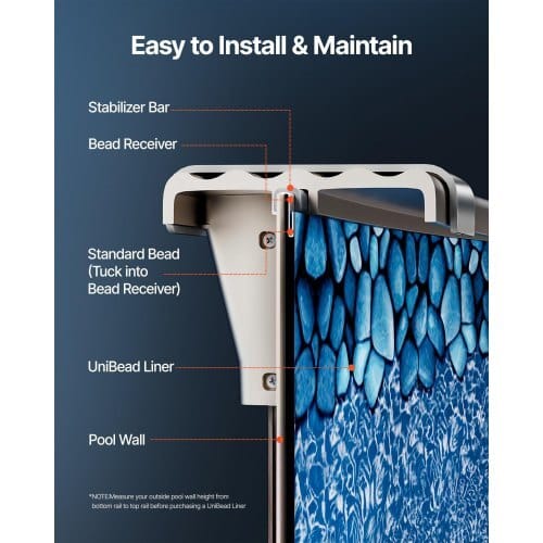 24ft Pool Liner, Round UniBead Swimming Pool Liner for 52 in Wall Height, Premium Vinyl, Easy Install with Leak-Proof Patches, Designed for Steel Sided Above-Ground,Outdoor, Boulder Swirl